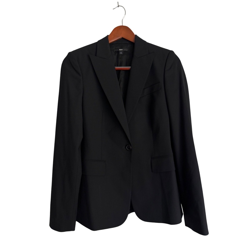 Hugo Boss Womens Black Single Button Tailored Blazer Jacket Made in Turkey